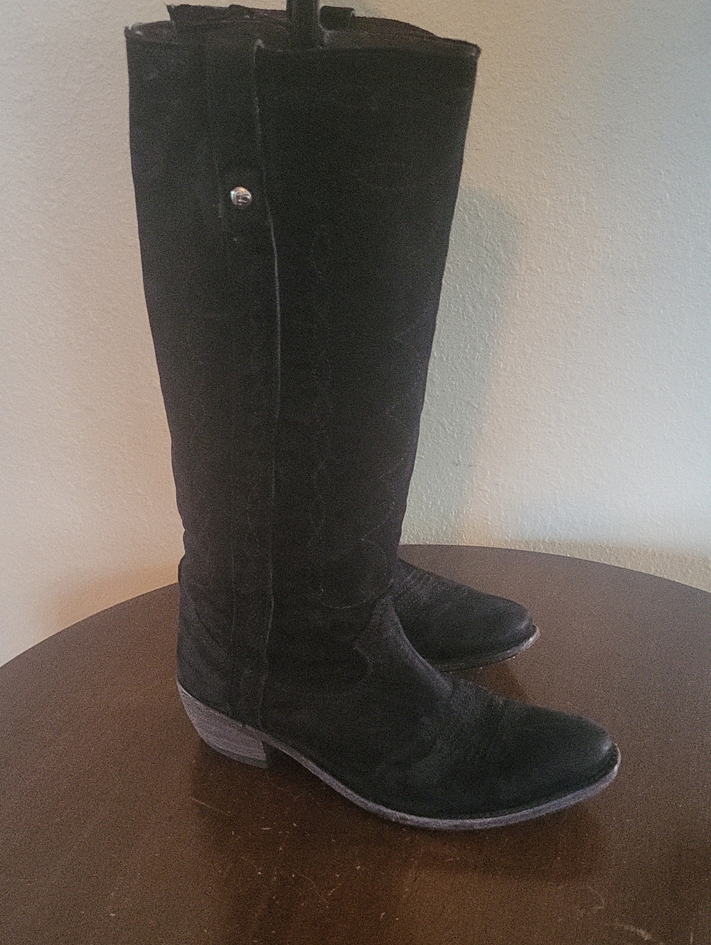 Liberty Black distressed black Suade finish classic stitch tall Western boots